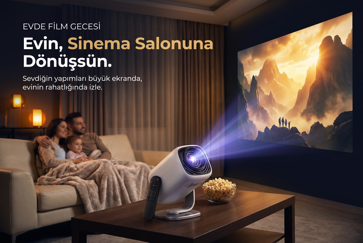 Oturma odasında ailece film akşamı